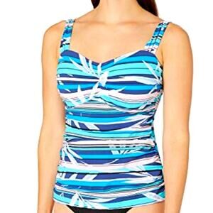 Profiles by Gottex NEW Palm Beach Tankini Top Womens Size 34D Blue Pink Striped